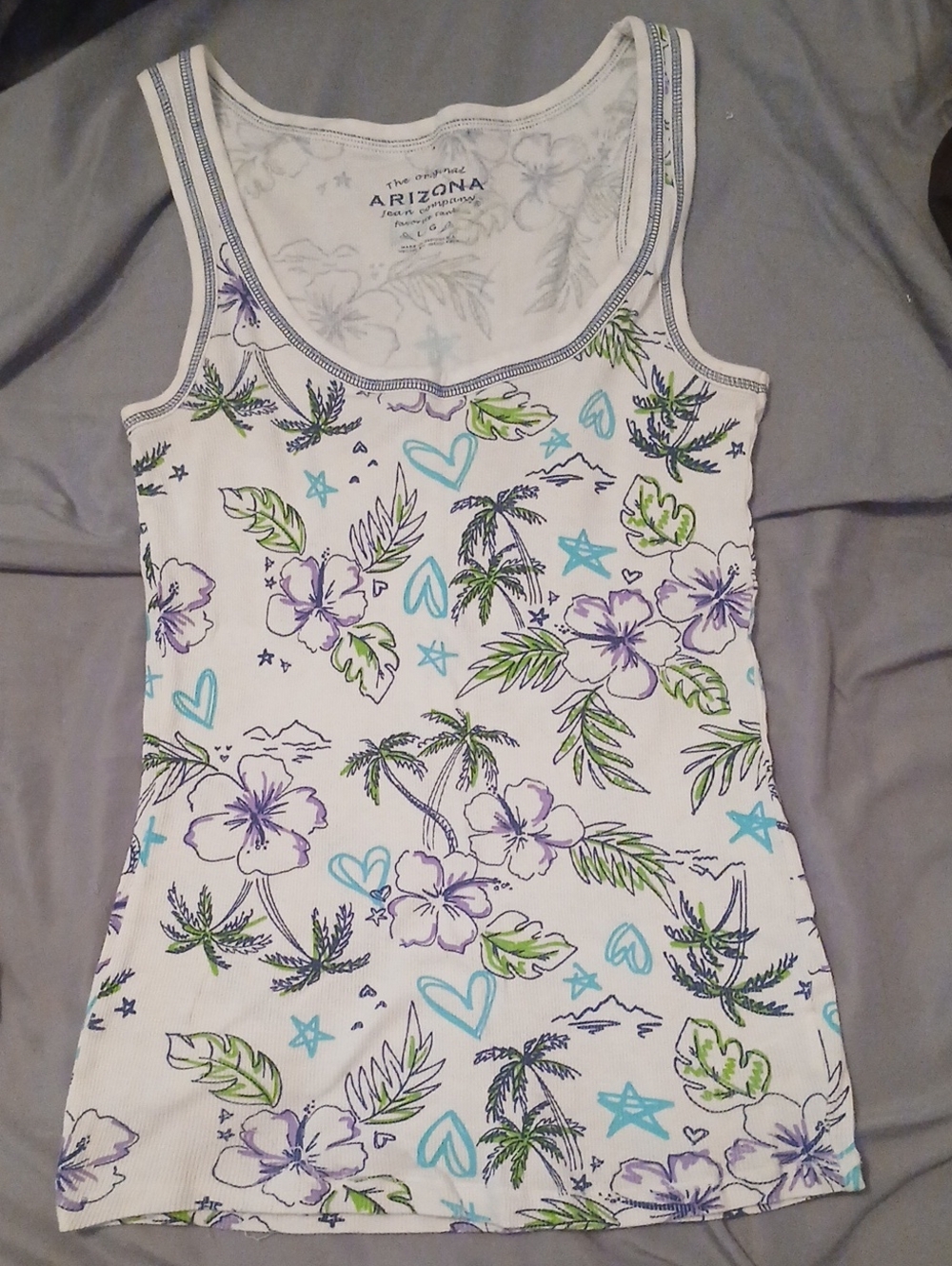 Arizona Jean Company White Tropical Floral & Palm-Print Tank